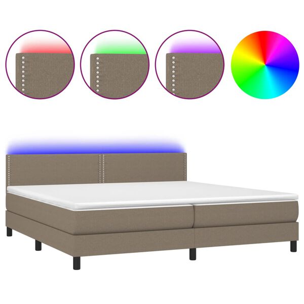 vidaXL Box spring postelja z vzmetnico LED taupe 200x200 cm blago