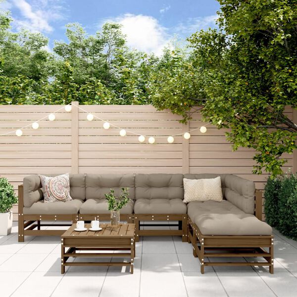 vidaXL Vrtna garnitura 7-delna z blazinami medeno rjava trden les