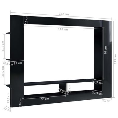 vidaXL TV omarica visok sijaj črna 152x22x113 cm iverna plošča