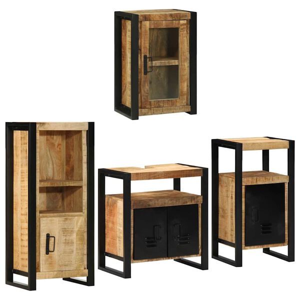 vidaXL Komplet pohi&scaron;tva za kopalnico z vrati 4 pcs Rjava Trd mango les