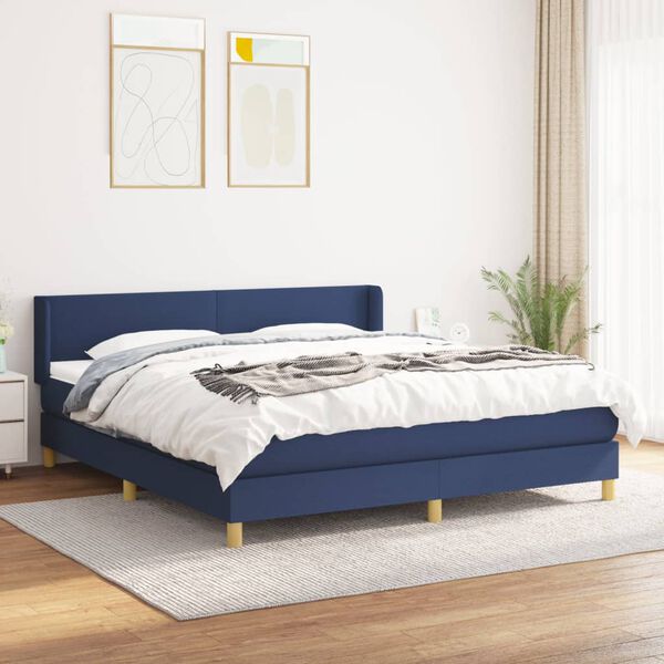 vidaXL Box spring postelja z vzmetnico modra 160x200 cm blago
