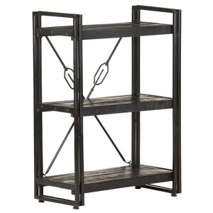 vidaXL Knjižna omara 3-nadstropna črna 60x30x80 cm trden mangov les