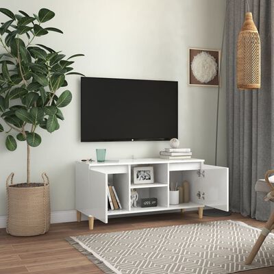 vidaXL TV omarica in trdne lesene noge visok sijaj bela 103,5x35x50 cm
