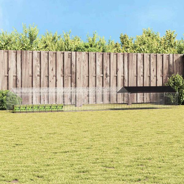 vidaXL Kletka za zajce srebrna 400 x 78 x 78 cm Cinkana jeklena