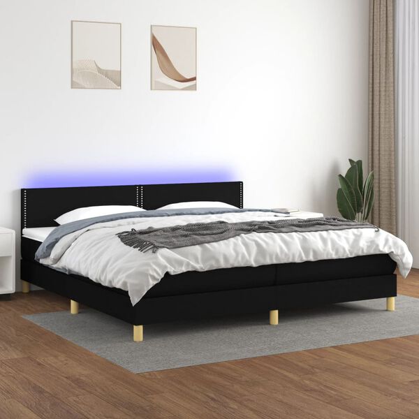 vidaXL Box spring postelja z vzmetnico LED črna 200x200 cm blago