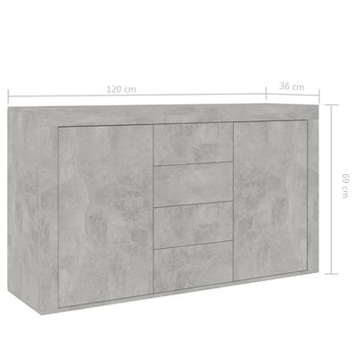 vidaXL Komoda betonsko siva 120x36x69 cm iverna plošča