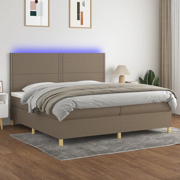 vidaXL Box spring postelja z vzmetnico LED taupe 200x200 cm blago