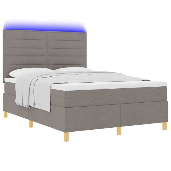 vidaXL LED Box Spring Postelja z vzmetnico Taupe 160 x 200 cm blago