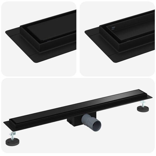 vidaXL 2 v 1 Odvod za prho Črna 80 cm Nerjaveče jeklo 304