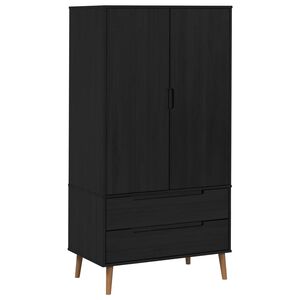 vidaXL Garderobna omara MOLDE Črna 90 x 55 x 175 cm Trdna borovina