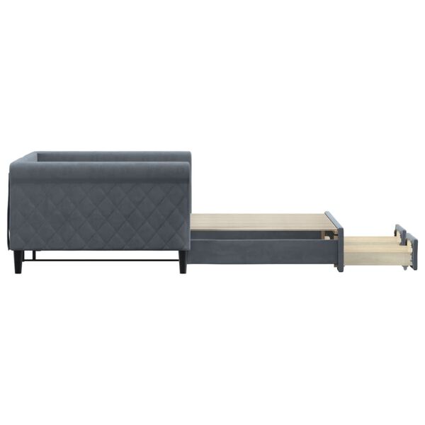 vidaXL Izvlečna dnevna postelja s predali temno siva 100x200 cm žamet