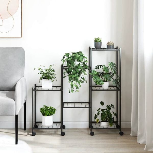 vidaXL Stojalo za rože s kolesi 83x25x83,5 cm črno železo