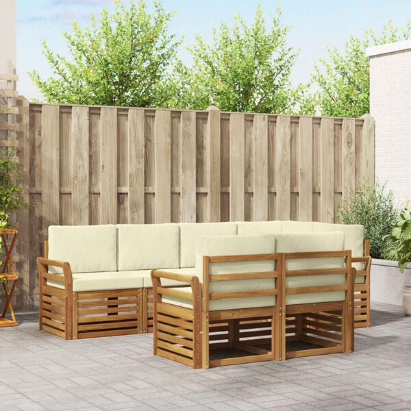 vidaXL Kotna sedežna garnitura z blazino 7 pcs Naravna in smetana