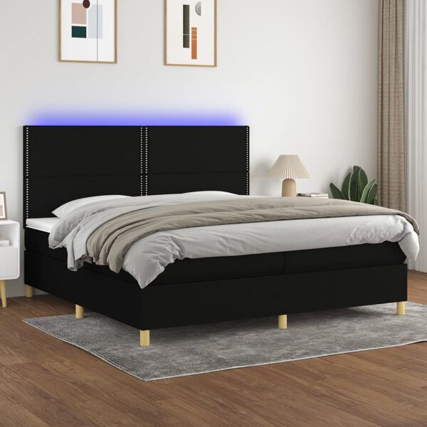 vidaXL Box spring postelja z vzmetnico LED črna 200x200 cm blago