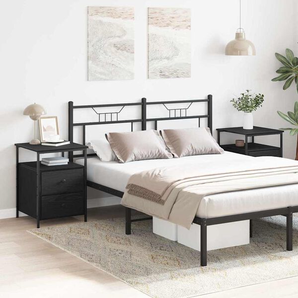 vidaXL Nočna omarica s predalom 2 pcs Črna Orehovina 34 x 35,5 x 50 cm