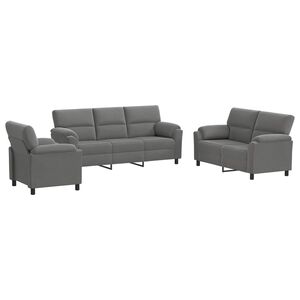 vidaXL Kavčna garnitura 3 pcs Temno siva Žamet
