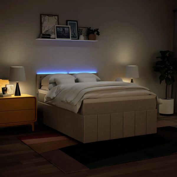 vidaXL Box spring postelja z vzmetnico krem 140x200 cm blago