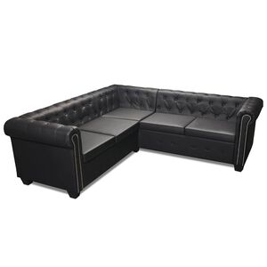 vidaXL Chesterfield kotna sedežna garnitura umetno usnje črna