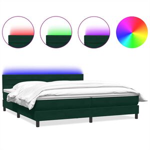 vidaXL Box spring postelja z vzmetnico LED temno zelena 180x220 cm žamet