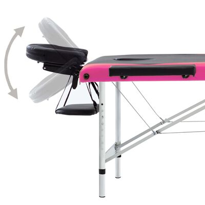 vidaXL 3-conska zložljiva masažna miza aluminij črna in roza