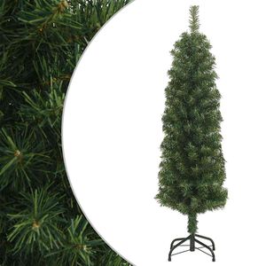vidaXL Ozka umetna novoletna jelka s stojalom zelena 120 cm PVC