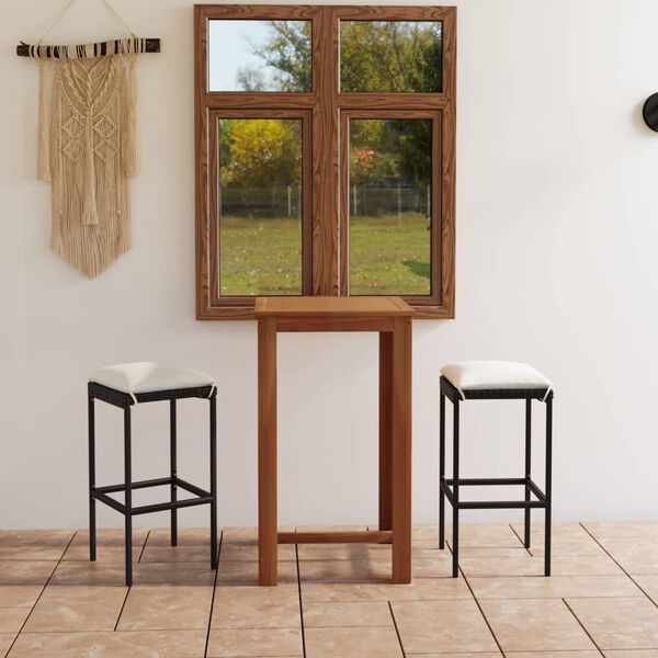 vidaXL Vrtna barska garnitura 3-delna z blazinami črna