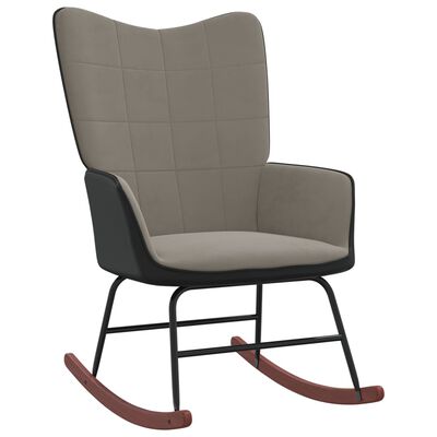 vidaXL Gugalni stol s stolčkom svetlo siv žamet in PVC