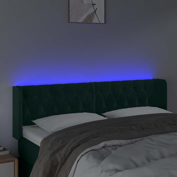 vidaXL LED posteljno vzglavje temno zeleno 163x16x78/88 cm žamet