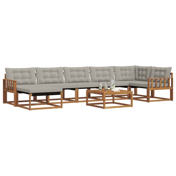 vidaXL Zunanja garnitura za sedenje 8 pcs Naravna in svetlo siva