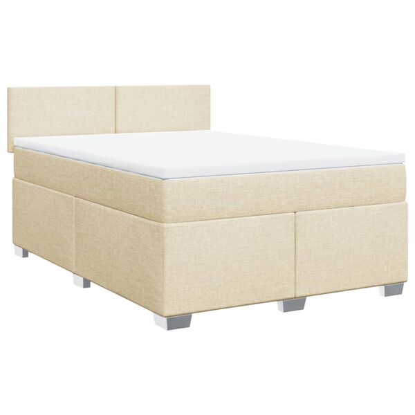 vidaXL Box spring postelja z vzmetnico krem 160x200 cm blago