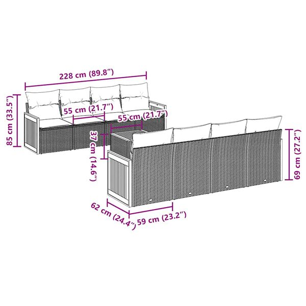 vidaXL Vrtna sedežna garnitura 9-delna z blazinami črn poli ratan
