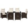 vidaXL Komplet za jedilnico v vrtu z blazino 7 pcs Rjava poli ratan