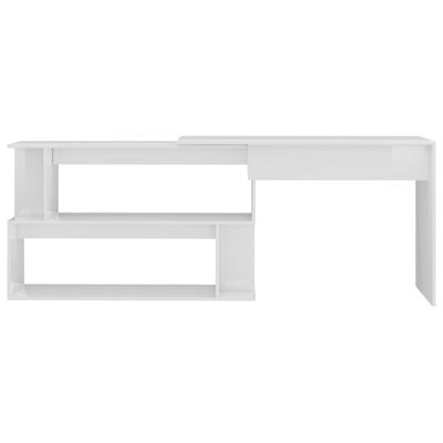 vidaXL Kotna pisalna miza visok sijaj bela 200x50x76 cm iverna plošča
