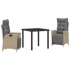vidaXL Komplet za jedilnico v vrtu z blazino 3 pcs Bež poli ratan