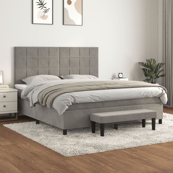 vidaXL Box spring postelja z vzmetnico svetlo siva 180x200 cm žamet