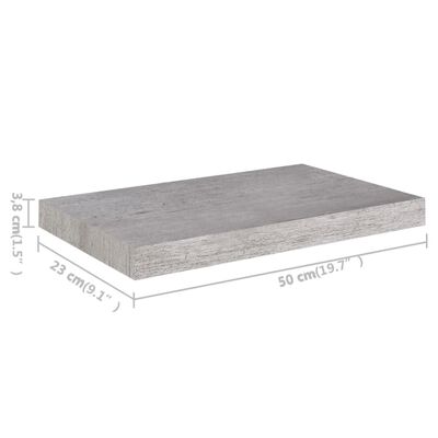 vidaXL Stenska polica betonsko siva 50x23x3,8 cm MDF