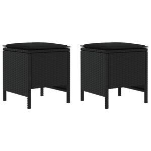 vidaXL Vrtnarski puf z blazino 2 Kos Črna 38 x 38 x 45 cm PE ratan