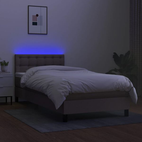 vidaXL Box spring postelja z vzmetnico LED taupe 100x200 cm blago
