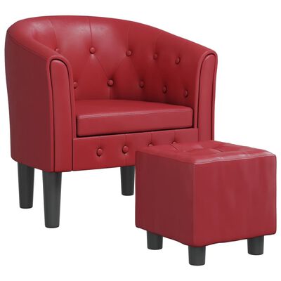 vidaXL Tubast stol s stolčkom za noge iz vinsko rdečega umetnega usnja