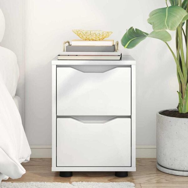 vidaXL Nočna omarica s predalom Visok sijaj bela 30,5 x 30 x 43 cm
