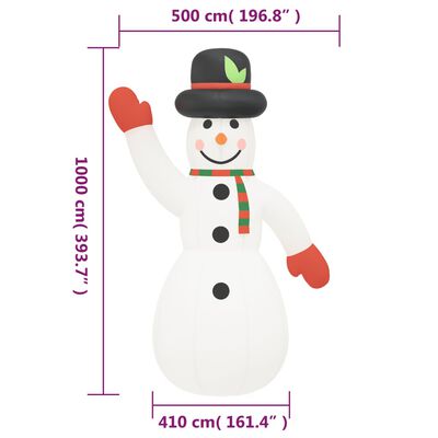 vidaXL Božični napihljiv snežak z LED lučkami 1000 cm