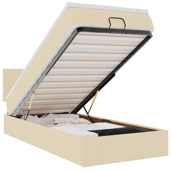 vidaXL Otomanski posteljni okvir z vzmetnico krem 90x190 cm blago