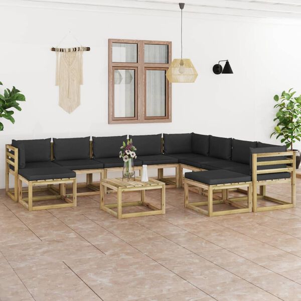 vidaXL Vrtna sedežna garnitura 11-delna z blazinami impreg. borovina