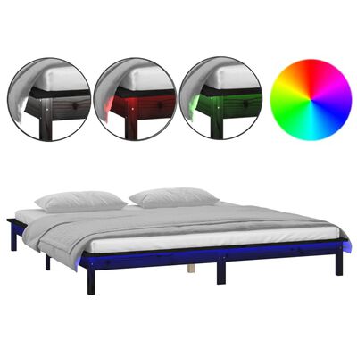 vidaXL LED posteljni okvir črn 140x190 cm trden les