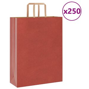 vidaXL Papirnate vrečke 250 kosov z ročaji rdeča 32x12x42 cm