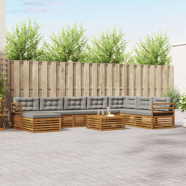 vidaXL Sedežne garniture z blazino 9 pcs Naravna in svetlo siva