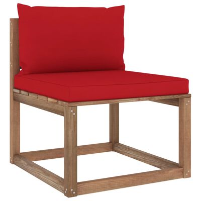 vidaXL Vrtni sredinski kavč iz palet z rdečimi blazinami
