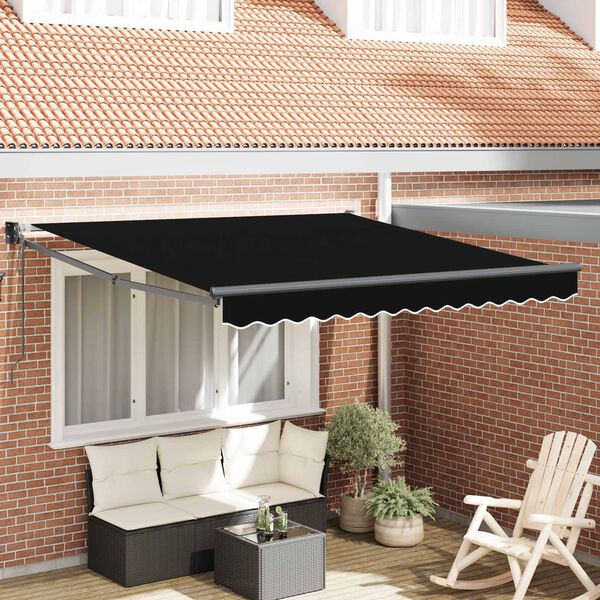 vidaXL Retraktilna tenda Črna 350 x 250 cm Poliester in aluminij