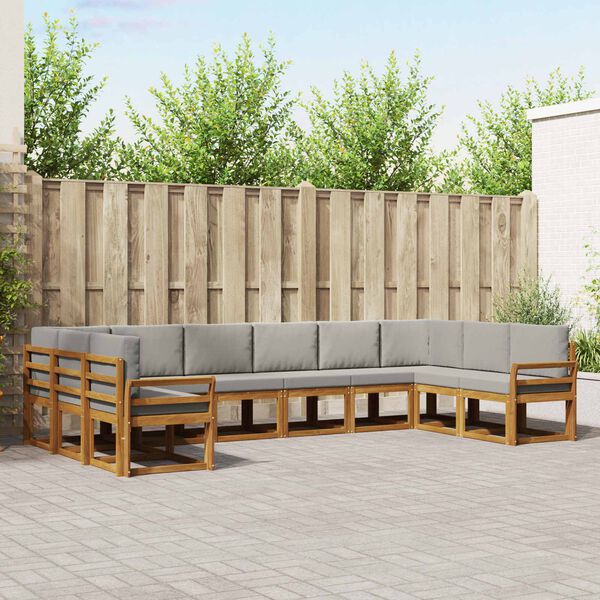 vidaXL Zunanja garnitura za sedenje 10 pcs Naravna in svetlo siva