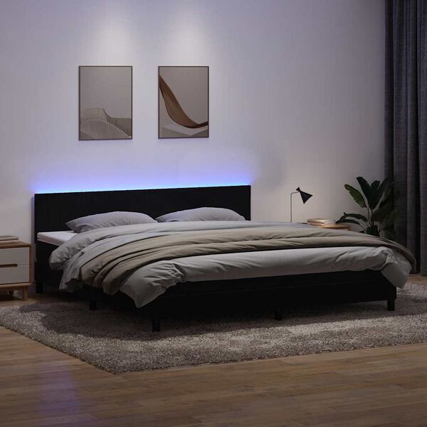 vidaXL Box spring postelja z vzmetnico LED črna 200x210 cm Velvet